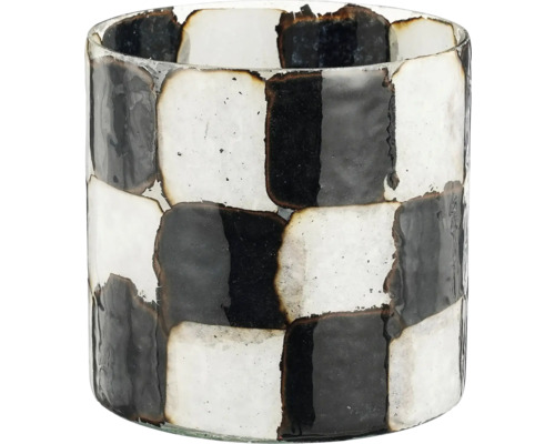 Ljuslykta MICA glas Ø10x10cm svart/vit Cylinderformad glasvas med schackrutigt mönster