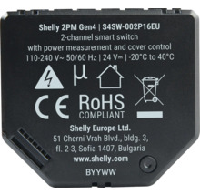 Shelly 2PM Gen4 Tvåkanals smart switch med effektmätning och täckningskontroll