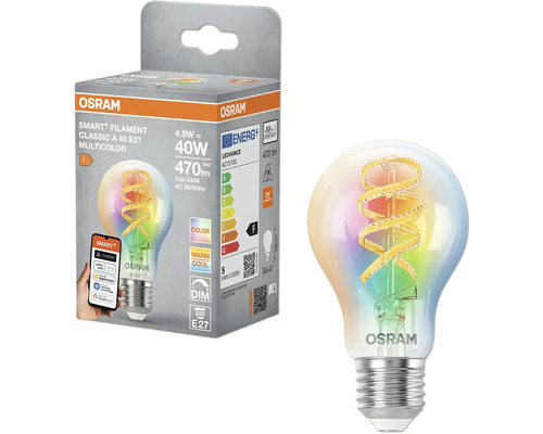 Osram Smart Filament Classic A 40 E27 Multicolor LED-lampa med förpackning