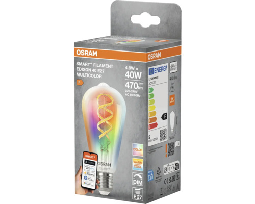 Osram Smart+ Filament Edison 40 E27 Multicolor LED-lampa i förpackning