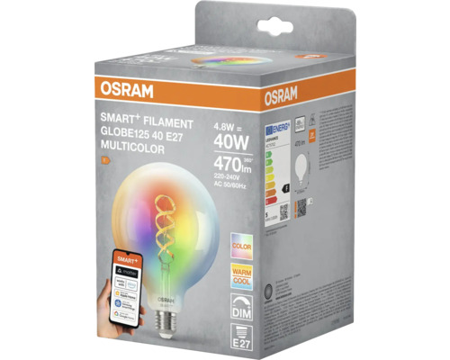 Förpackning för en Osram Smart+ Filament Globe125 40 E27 Multicolor lampa