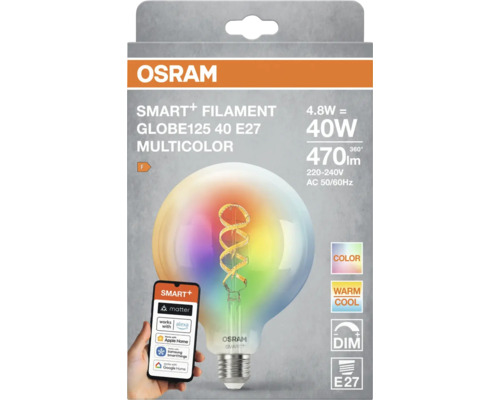 Osram Smart+ Filament Globe125 40 E27 Multicolor glödlampa