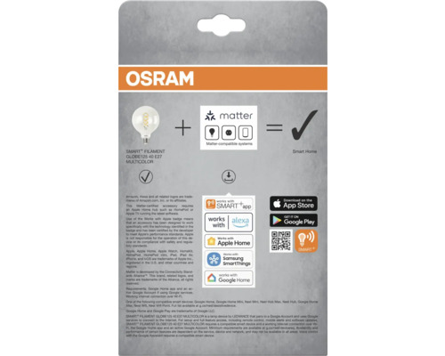 Osram Smart Filament Globe125 40 E27 Multicolor lampa kompatibel med Matter och Smart Home-system