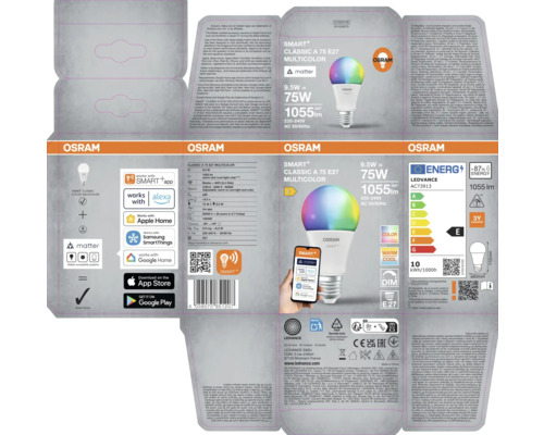Osram Smart+ Classic A 75 E27 Multicolor LED-lampa förpackning