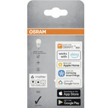 Osram Smart+ Classic A 75 E27 Multicolor produktförpackning med Smart Home-kompatibilitetssymboler