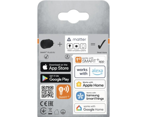 SMART+ kontakt EU produktförpackning med Matter-kompatibilitet och Smart Home-system
