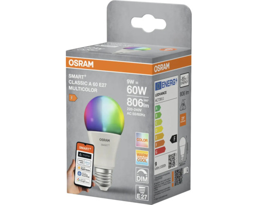 Osram Smart+ Classic A 60 E27 Multicolor LED-lampa i förpackning
