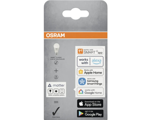 Osram Smart Classic A 60 E27 flerfärgad förpackning, kompatibel med Smart App, Alexa, Apple Home, Samsung SmartThings och Google Home