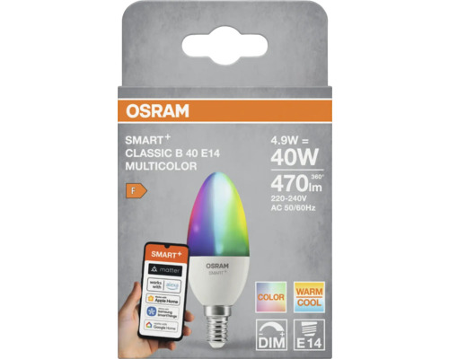 Osram Smart+ Classic B 40 E14 Multicolor lampa med E14 sockel