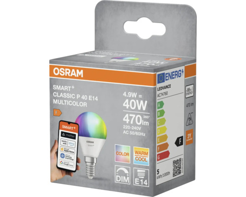 Osram Smart Plus Classic P 40 E14 Multicolor lampa i förpackning
