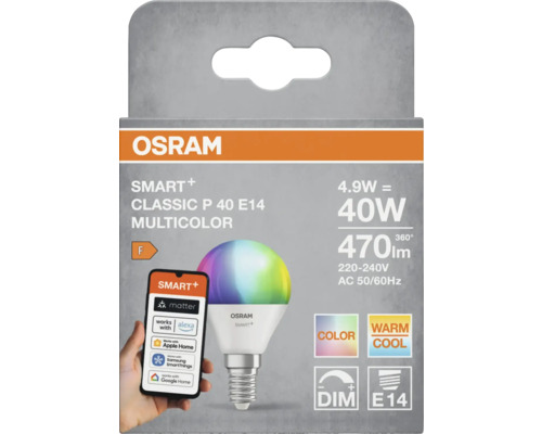 Osram Smart+ Classic P 40 E14 Multicolor LED-lampa i förpackning