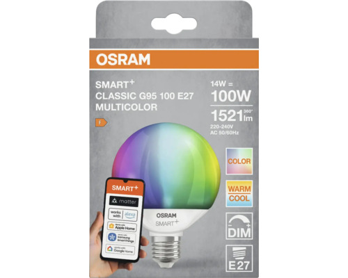 Osram Smart+ Classic G95 100 E27 Multicolorlampa med smartphonestyrning