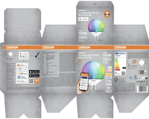 Osram Smart Plus Classic G95 100 E27 Multicolor förpackning