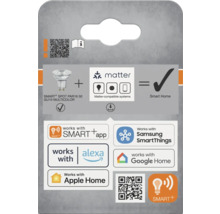 SMART+ Spot PAR16 50 GU10 Multicolor produktförpackning med Matter-kompatibilitet och stöd för Smart Home-system