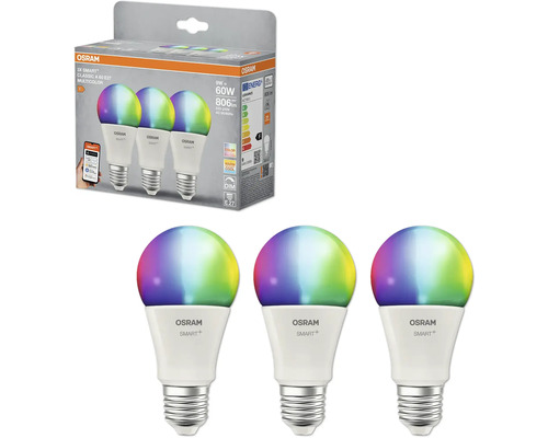 Osram Smart+ Classic A 60 E27 Multicolor, trepack LED-lampor