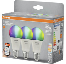 Osram 3-pack Smart+ Classic A 60 E27 Multicolor LED-lampa i en förpackning