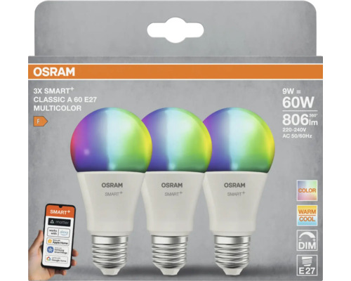 3-pack Osram Smart+ Classic A 60 E27 Multicolor