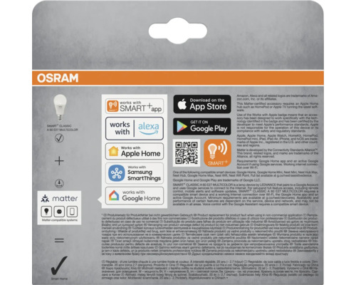 Osram Smart Classic A 60 E27 Multicolor, kompatibel med Smart App, Alexa, Apple Home, Samsung SmartThings och Google Home