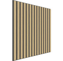 Akustikpanel med trälameller och mörk filt