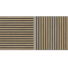 Två träpaneler med olika mönster för vägg- eller takbeklädnad