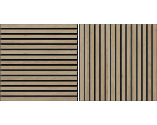 Två träpaneler med olika mönster för vägg- eller takbeklädnad