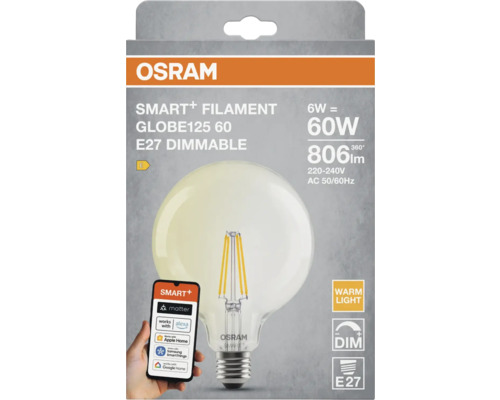 Osram Smart+ Filament Globe 125 60 E27 dimbar glödlampa