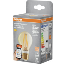 Osram Smart Filament Classic A 53 E27 dimbar LED-lampa i produktförpackning