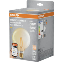 Förpackning för en Osram Smart+ Filament Globe125 53 E27 dimbar lampa