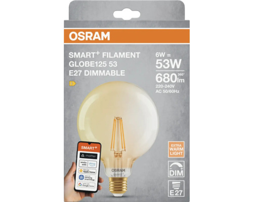 Dimbar Osram Smart+ Filament Globe 125 53 E27-lampa