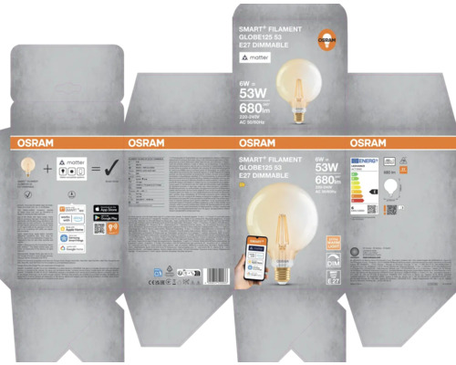 Osram Smart Filament Globe 125 53 E27 dimbar förpackning