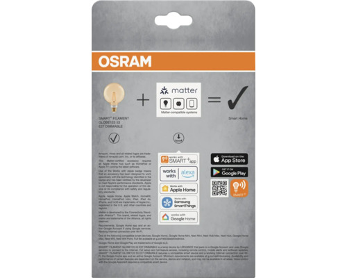 Osram Smart Filament Globe125 53 E27 dimbar lampa kompatibel med Matter och Smart Home system