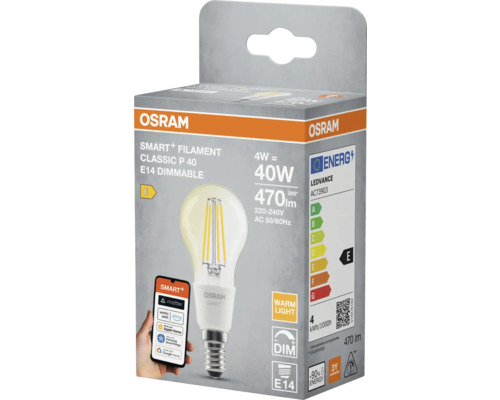 Osram Smart plus Filament Classic P 40 E14 dimbar lampa i förpackning