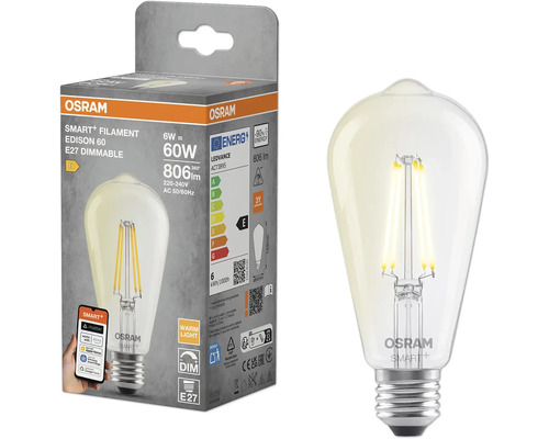 Osram Smart+ Filament Edison 60 E27 dimbar LED-lampa med förpackning