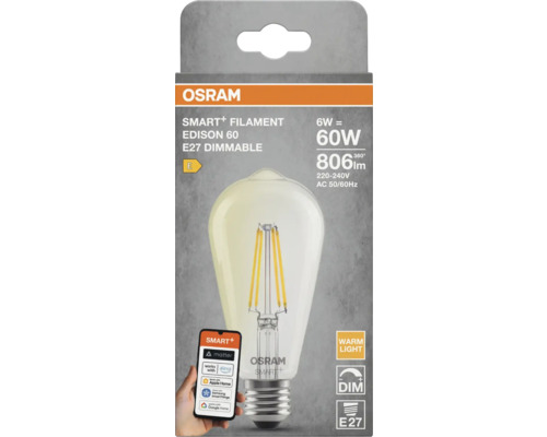 Osram Smart+ Filament Edison 60 E27 dimbar glödlampa i förpackning