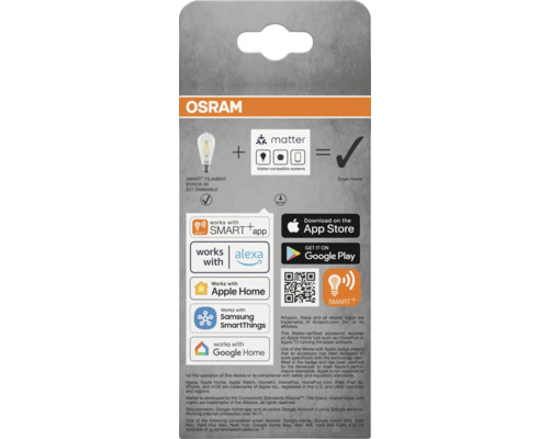Osram Smart Filament Edison 60 E27 dimbar lampa kompatibel med Matter, Smart App, Alexa, Apple Home, Samsung SmartThings och Google Home.