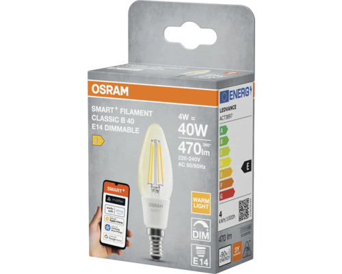 Osram Smart+ Filament Classic B 40 E14 dimbar LED-lampa i förpackning