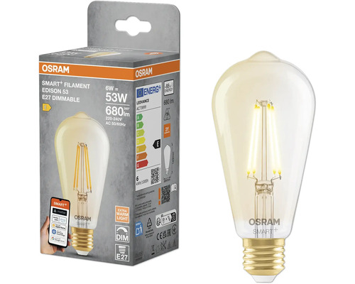 Osram Smart Filament Edison 53 E27 dimbar glödlampa och förpackning
