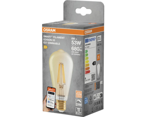 Osram Smart+ Filament Edison 53 E27 dimbar lampa i förpackning