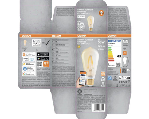 Osram Smart Filament Edison 53 E27 dimbar glödlampa förpackning