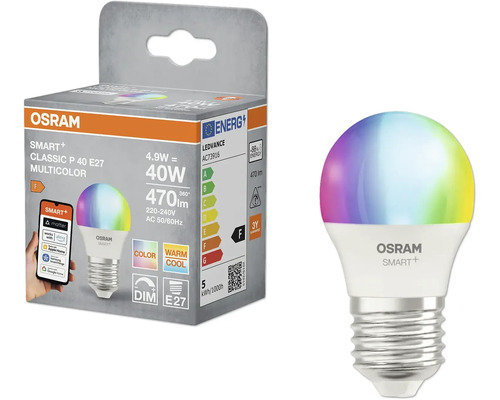 Osram Smart Plus Classic P 40 E27 Multicolor LED-lampa och förpackning