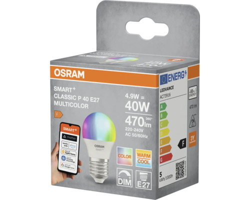 Osram Smart+ Classic P 40 E27 Multicolor LED-lampa i förpackning
