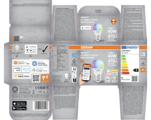 Förpackning för Osram Smart+ Classic P 40 E27 Multicolor lampa