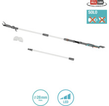 Gardena grensågstillsats med Power for All 18V Alliance-logotyp, Solo-symbol, LED-symbol och maximal diameter på 28 mm