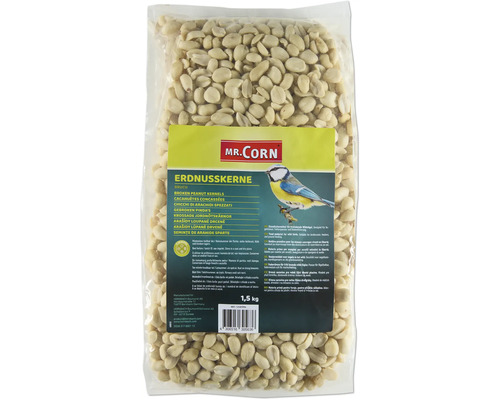 Vildfågelmat MR. CORN jordnötter 1,5kg helårsfoder Krossade jordnötskärnor i en 1,5 kilograms förpackning för vilda fåglar