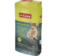 Säck kaninfoder med en bild av en kanin och Mr. Corn-logotypen, 25 kilogram