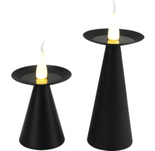 Två svarta ljusstakar med elektroniska ljus