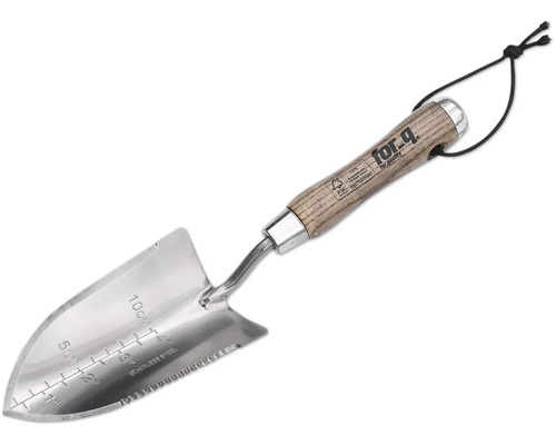 Planteringsspade FOR_Q vintage Trädgårdsspade i rostfritt stål med trähandtag och djupmarkering