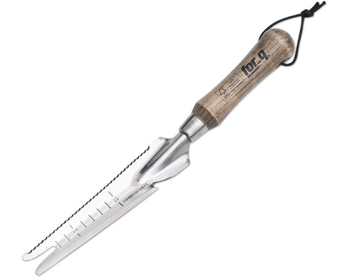 Ogräsjärn FOR_Q vintage Planteringsspade av rostfritt stål med trähandtag och djupskala