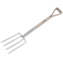 Gödselsgrep med trähandtag och fyra tänder