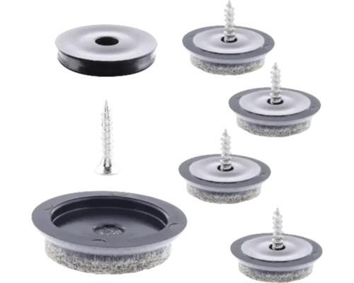 Möbeltass WAGNER SYSTEM QuickClick Ultrasoft Ø30mm svart/grå 4-pack Filtdynor för skruvning och limning